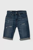 Spodnie i spodenki dla chłopców - Pepe Jeans szorty jeansowe dziecięce SLIM SHORT REPAIR JR kolor granatowy regulowana talia - miniaturka - grafika 1