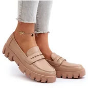 Mokasyny damskie - Vinceza Damskie Mokasyny Eko Skóra Beżowe Seravisa beżowy - miniaturka - grafika 1