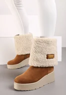 Botki damskie - Brązowe Botki na Koturnie z Wywijaną Cholewką i Barankiem Irilaura - miniaturka - grafika 1