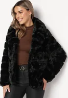 Kurtki damskie - Czarna Kurtka Futrzana z Przeszyciami Raline - miniaturka - grafika 1