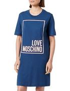 Sukienki - Love Moschino Damska sukienka z krótkim rękawem, regularny krój, niebieska, 42 (DE), niebieski, 42 - miniaturka - grafika 1
