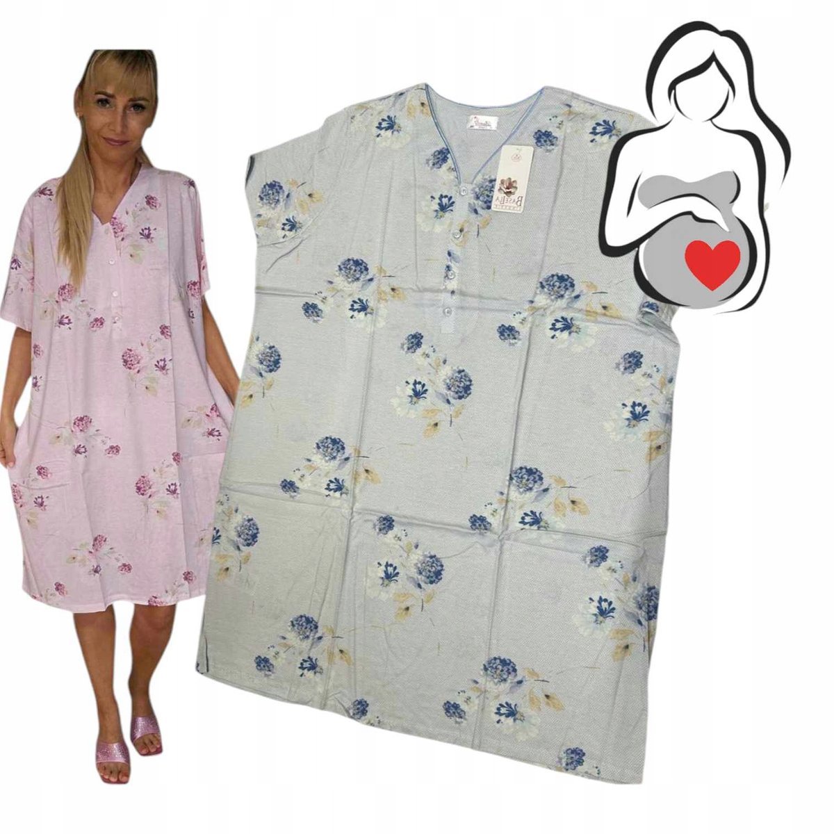 KOSZULA CIĄŻOWA BASII Bawełna rozpinana Karmienie Elegancka 54 56 3XL 4XL