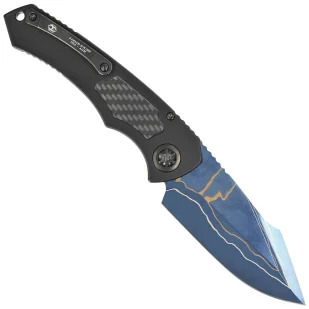 Nóż automatyczny Heretic Pariah-A Custom DLC Aluminium / Carbon Fiber Inlays, Blued Baker Forge AuroraMai Damascus by Tony Marfione Jr. - Noże - miniaturka - grafika 3