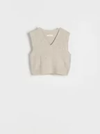 Swetry dla dziewczynek - Reserved - Dzianinowa kamizelka - beżowy - miniaturka - grafika 1