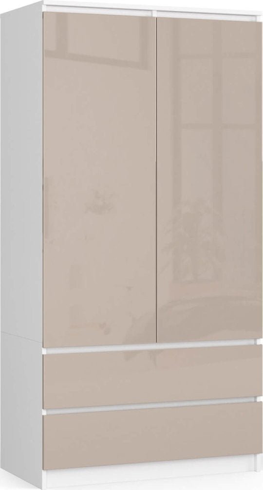 Fabryka Mebli Akord Szafa S 90 cm 2 drzwi 2 szuflady - biała-cappuccino połysk