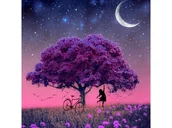 Malowanie po numerach - Haft Diamentowy, Obraz, Mozaika Diamentowa Diamond Painting, Fioletowy Pejzaż 30X30Cm - miniaturka - grafika 1