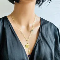 Naszyjniki - Naszyjnik KWIAT ZMYSŁOWOŚCI z ametystem i topazem, na szerokim łańcuszku - miniaturka - grafika 1