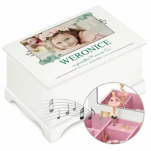 Szkatułka drewniana z pozytywką i Twoim zdjęciem dla dziewczynki na k - Pamiątka Pierwszej Komunii Świętej - miniaturka - grafika 1