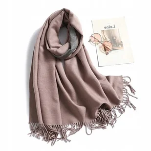 SZAL SZALIK DAMSKI 100% kaszmirowy różowy szary - Apaszki i szaliki damskie - miniaturka - grafika 1