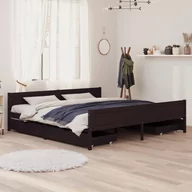 Łóżka - Lumarko Rama łóżka z 4 szufladami, ciemnobrązowa, 200x200 cm, sosnowa - miniaturka - grafika 1