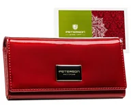 Portfele - Peterson, Duży portfel damski skórzany ochrona kart RFID, Czerwony - miniaturka - grafika 1