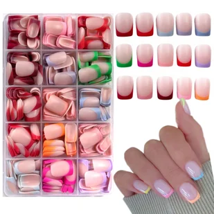 TEMU 450 sztuk 15 kolorów francuski krótki kwadratowy zestaw nakładek do paznokci - 15 mieszanych kolorów Pełne pokrycie Nail Art, DIY Losowe, Matowy - Akcesoria do paznokci - miniaturka - grafika 1