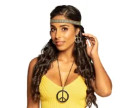 Dodatki do strojów karnawałowych - Zestaw Hipisa (opaska na czoło, kolczyki, naszyjnik) - miniaturka - grafika 1