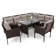 Meble ogrodowe - Zestaw mebli ogrodowych dla 9 osób PARIS BIG Technorattan Brązowy Poduszki szare 03 - miniaturka - grafika 1