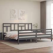 Łóżka - Rama łóżka z wezgłowiem, szara, 200x200 cm, lite drewno Lumarko! - miniaturka - grafika 1