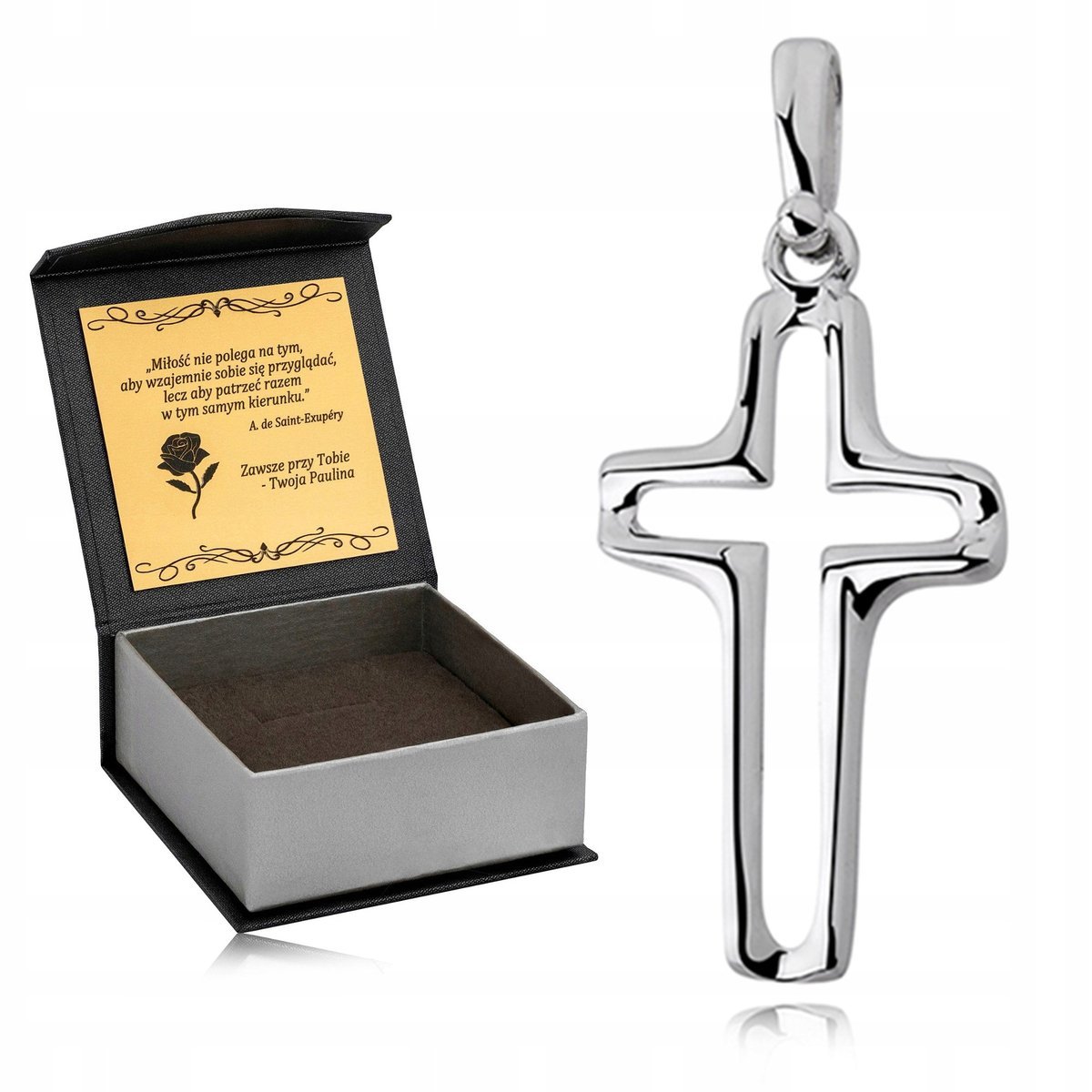 SREBRNY KRZYŻYK PRÓBA 925 DLA CHŁOPCA NA KOMUNIĘ, CHRZEST + GRAWER
