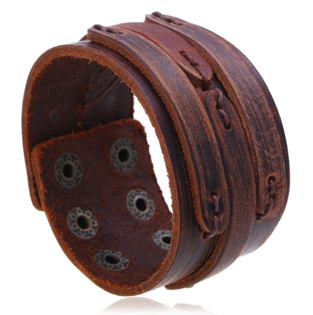 Szeroka skórzana bransoletka w stylu retro pank brązowy 23cm