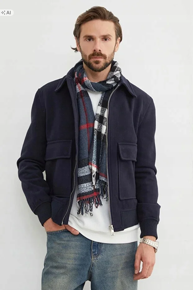 GRANATOWA MIĘKKA KURTKA MĘSKA W STYLU CASUAL Z KIESZENIAMI 3XL 5IA