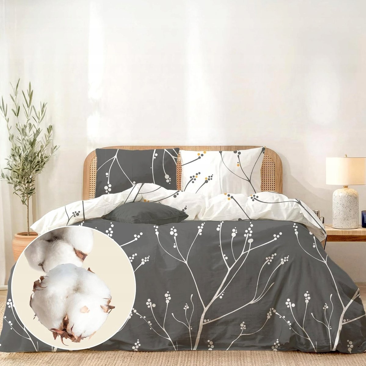 POŚCIELI ZESTAW 220X240CM BAWEŁNA POSZEWKI 2 SZTUKI 65X65CM ZAMEK WZÓR