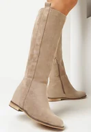 Kozaki damskie - Ciemnobeżowe Kozaki przed Kolano na Ukrytym Koturnie Sibica - miniaturka - grafika 1