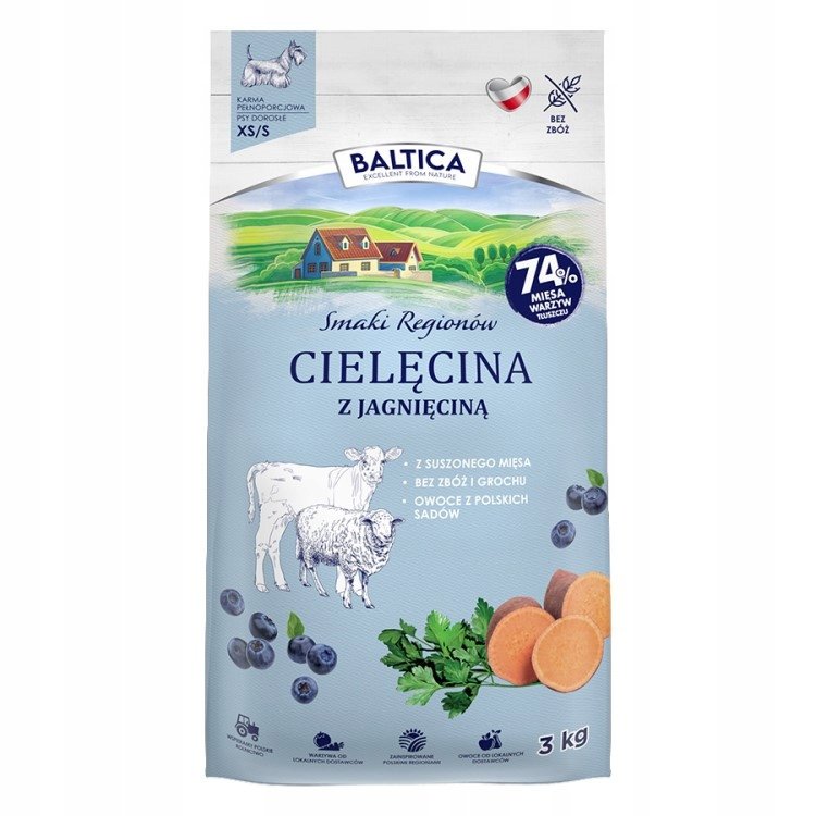 BALTICA Smaki regionów Małe rasy Cielęcina z jagnięciną - sucha karma dla psa - 3kg