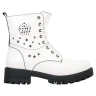 Botki damskie - Goodin Białe Traperki Z Gwiazdkami - miniaturka - grafika 1