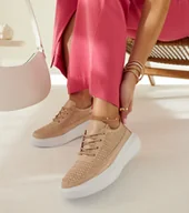 Sneakersy damskie - Złote sneakersy na platformie Lori-39 - miniaturka - grafika 1