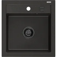 Zlewozmywaki - Mexen Vito zlewozmywak granitowy 1-komorowy 520 x 490 mm, czarny/złoty metalik, syfon czarny - miniaturka - grafika 1