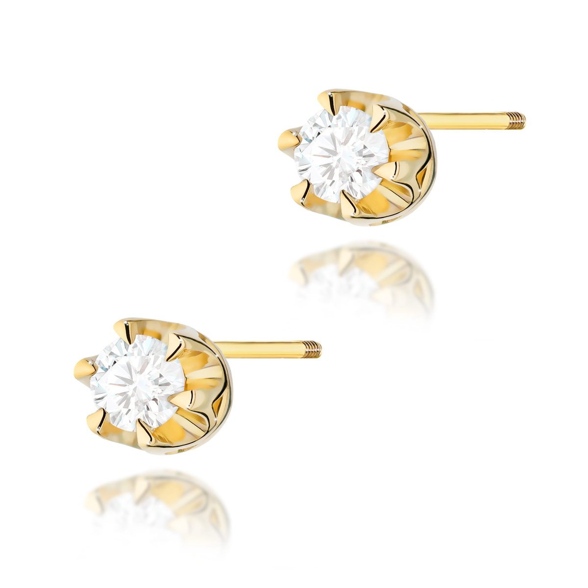 Złote kolczyki K0032 Diament 2 x 0,08ct żółte złoto sztyft zakręcany pr. 585
