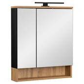 Szafki łazienkowe - Szafka łazienkowa lustrzana wisząca z lustrem czarna wotan 60 cm lampka led - miniaturka - grafika 1