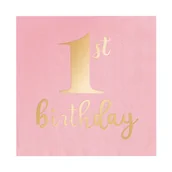 Baby shower i roczek - Serwetki 1st Birthday Roczek różowe,  33x33cm, 10 szt. - miniaturka - grafika 1