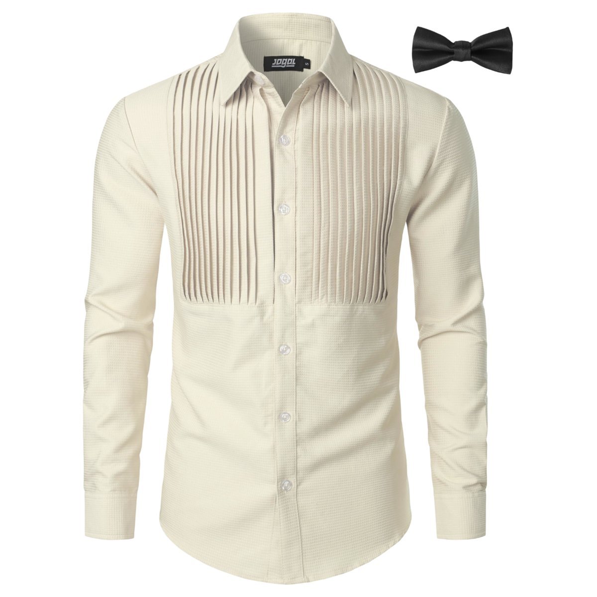 Męska Koszula Formalna z Muszką Regular Fit Paski Elegancka Kremowa S