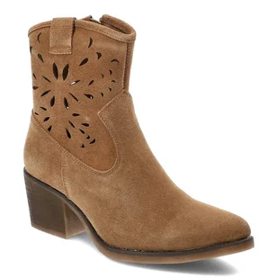 Brązowe Botki S.Barski Modne Skórzane Kowbojki Damskie - Botki damskie - miniaturka - grafika 1