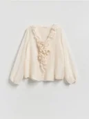 Bluzki damskie - Reserved - Bluzka z falbaną - złamana biel - miniaturka - grafika 1