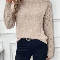 Swetry damskie - TEMU Sweter damski z długim rękawem w kratkę rombikową - jednokolorowy, rozciągliwy pulower na jesień i zimę, wygodny i stylowy element warstwowania, - miniaturka - grafika 1