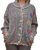 Swetry damskie - Szary kardigan z haftowanymi kwiatami, rozmiar L/XL/XXL - miniaturka - grafika 1