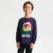 Bluzki dla chłopców - Reserved - Świąteczny longsleeve Diabeł Tasmański - granatowy - miniaturka - grafika 1