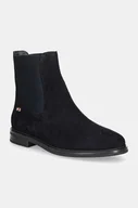 Botki damskie - Tommy Hilfiger sztyblety nubukowe FLAG SUEDE LOW CHELSEA kolor granatowy na płaskim obcasie FW0FW08176 - miniaturka - grafika 1