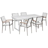 Meble ogrodowe - BELIANI Zestaw ogrodowy stół rozkładany i 6 krzeseł biały aluminium stal nierdzewna meble ogrodowe nowoczesny - miniaturka - grafika 1