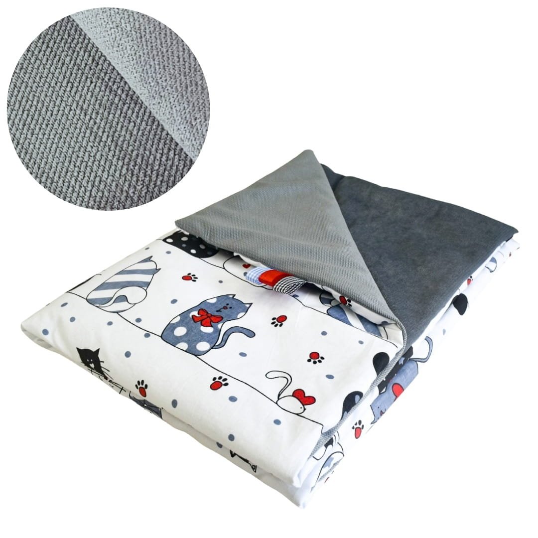 Kocyk Dziecięcy 75x100 Ocieplany Szalone Koty/Grafit Bawełna/Velvet Polski Producent