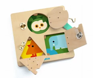 Djeco Manipulacyjna Drewniana tabliczka LockBasic DJ06213 - Zabawki interaktywne dla dzieci - miniaturka - grafika 1