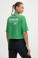 Koszulki sportowe damskie - Reebok t-shirt bawełniany damski kolor zielony 100075957 - miniaturka - grafika 1