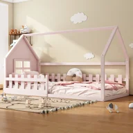 Łóżka dla dzieci i młodzieży - Łóżko dziecięce 90x200 cm - w kształcie domku - sosna i MDF - różowe - miniaturka - grafika 1