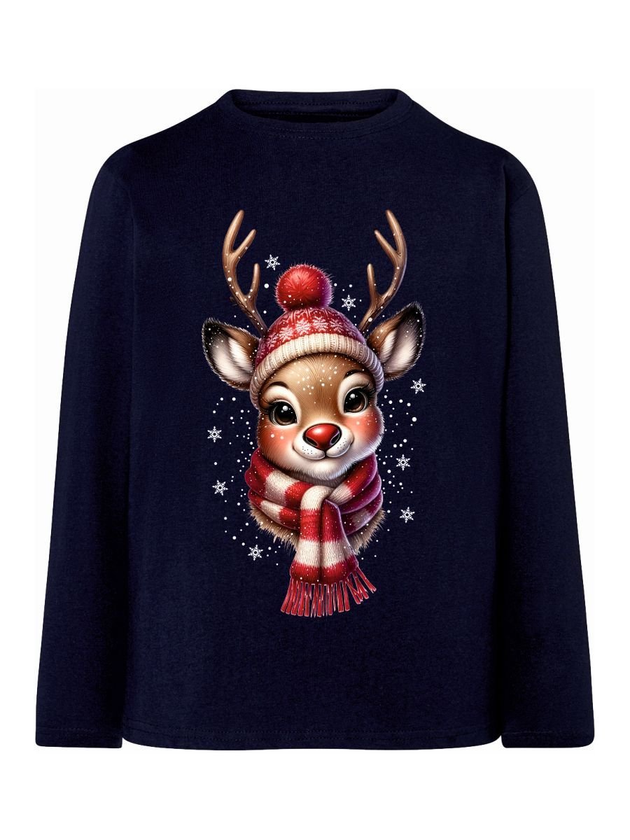 Dziewczęca bluzka z nadrukiem długi rękaw Sarenka granatowa Tup Tup r.134/140