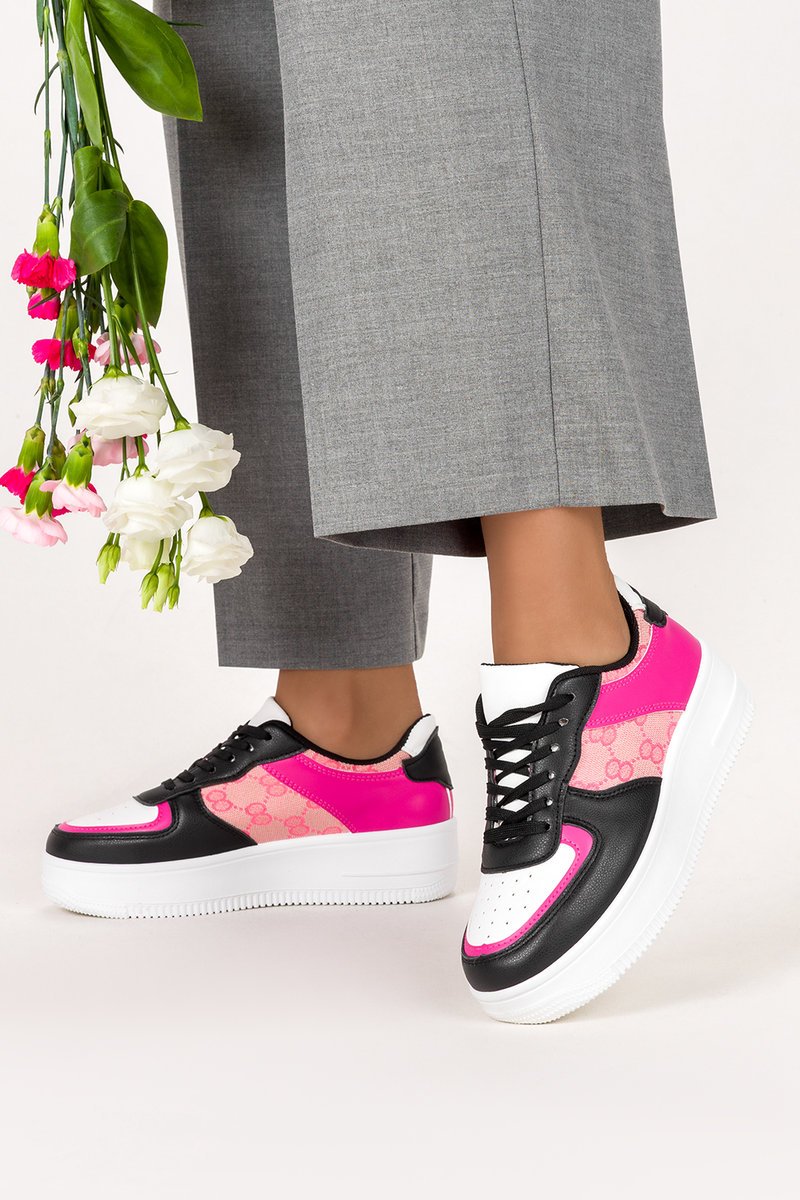 Fuksjowe trampki creepersy na platformie buty sportowe sznurowane Casu RAC-12-37