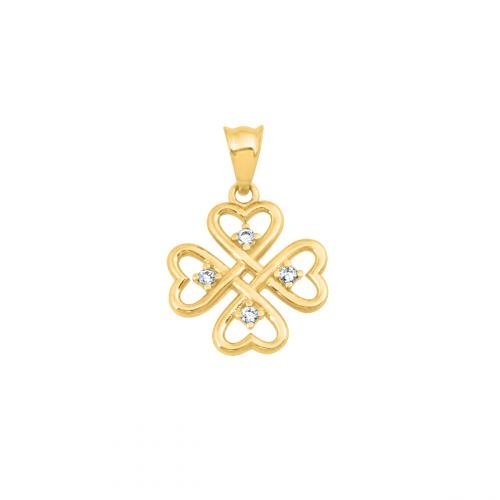 Złota Przywieszka Koniczynka z Cyrkoniami 585 1.05 gr Rodium