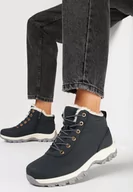 Botki damskie - Granatowo-Szare Ocieplane Traperki na Grubej Podeszwie Agoleka - miniaturka - grafika 1