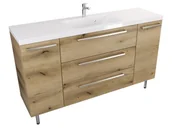 Szafki łazienkowe - Szafka Stojąca Z Umywalką ATHD 140 cm D - Dąb Evoke Coast Mat - Uchwyty Stal Szczotkowana - miniaturka - grafika 1