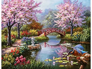 OBRAZ MALOWANIE PO NUMERACH RAMA 50x40cm JAPOŃSKI OGRÓD - Malowanie po numerach - miniaturka - grafika 1