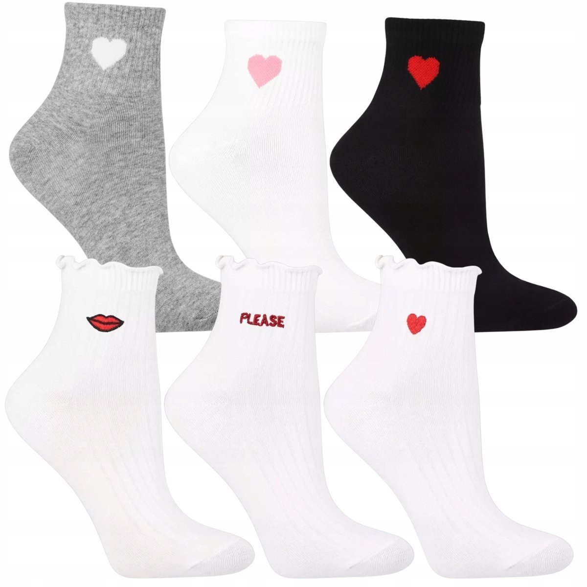 6X SKARPETKI DAMSKIE KRÓTKIE 3/4 BAWEŁNA SKARPETY SERCA UROCZE MORAJ 38-41